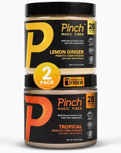 Pinch Magic Sugar Free Fiber Powder – Light Lemon Ginger Psyllium Husk with Bromelain & Vitamins C & D – Vegan, Gluten-Free, Clean Label, USA-Made, GMP-Certified – 28-Day Supply in Saudi Arabia