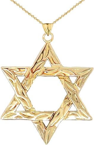 Certified 14k Gold Small Detailed Star of David Pendant Necklace in Saudi Arabia