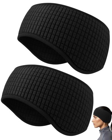 2 Pcs Winter Ear Warmers for Women Men Ear Cover Fleece Earmuff Running Headband for Cold Weather Running Cycling Ski(Black and Gray) in Saudi Arabia
