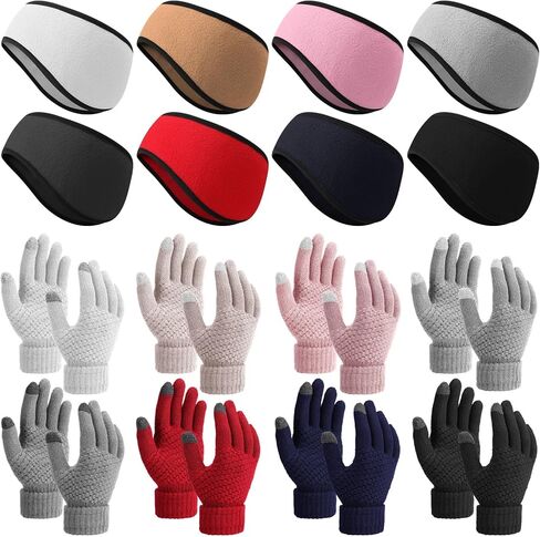 16 Pieces Winter Ear Warmer Headband with Touch Screen Gloves Set for Women Men Fleece Ear Muffs Knit Gloves for Sport Running Cycling Driving Hiking Ski in Saudi Arabia