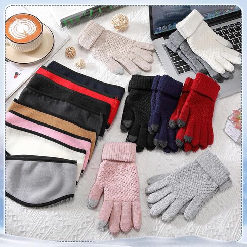 16 Pieces Winter Ear Warmer Headband with Touch Screen Gloves Set for Women Men Fleece Ear Muffs Knit Gloves for Sport Running Cycling Driving Hiking Ski in Saudi Arabia
