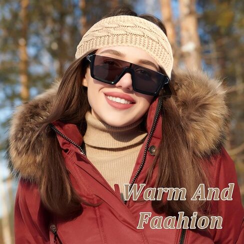 AMCAMI عصابات رأس لتدفئة الأذن للنساء، 3 عبوات من عصابات رأس شتوية غامضة للنساء، عصابة رأس محبوكة مبطنة بالصوف، هدايا إكسسوارات الشتاء الدافئ in Kuwait