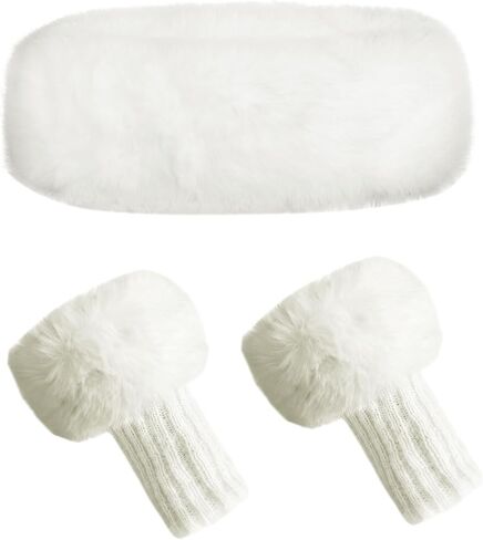 Tahonuss Women's Faux Fur Headband with Stretch Winter Headwrap Earwarmer Earmuff and Fuzzy Fur Plush Leg Warmers Furry Fuzzy Leg Cuff in Saudi Arabia