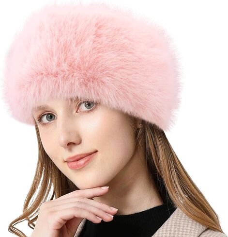 Peicees Faux Fur Headband, Womens Thermal Elastic Hairband Ear Warmer Furry Fleece Russian Hat for Winter Costume Party in Saudi Arabia