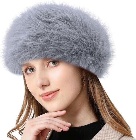 Peicees Faux Fur Headband, Womens Thermal Elastic Hairband Ear Warmer Furry Fleece Russian Hat for Winter Costume Party in Saudi Arabia