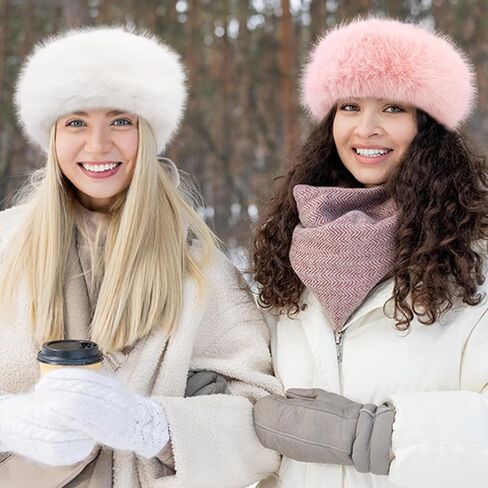 Peicees Faux Fur Headband, Womens Thermal Elastic Hairband Ear Warmer Furry Fleece Russian Hat for Winter Costume Party in Saudi Arabia