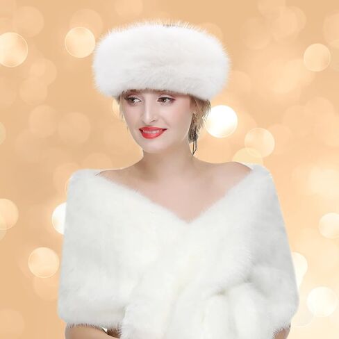 Peicees Faux Fur Headband, Womens Thermal Elastic Hairband Ear Warmer Furry Fleece Russian Hat for Winter Costume Party in Saudi Arabia