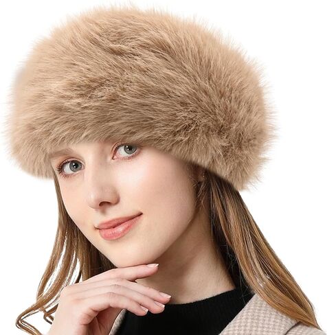 Peicees Faux Fur Headband, Womens Thermal Elastic Hairband Ear Warmer Furry Fleece Russian Hat for Winter Costume Party in Saudi Arabia