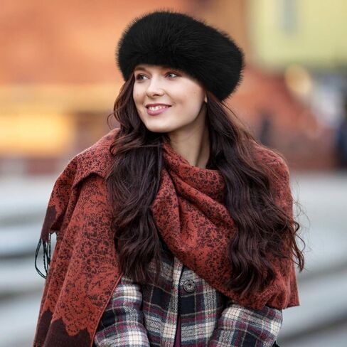 Peicees Faux Fur Headband, Womens Thermal Elastic Hairband Ear Warmer Furry Fleece Russian Hat for Winter Costume Party in Saudi Arabia