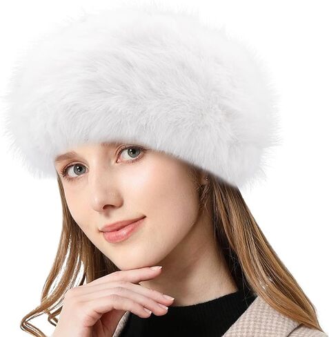 Peicees Faux Fur Headband, Womens Thermal Elastic Hairband Ear Warmer Furry Fleece Russian Hat for Winter Costume Party in Saudi Arabia