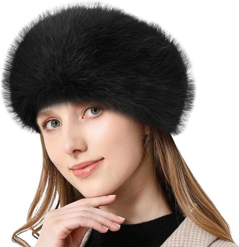 Peicees Faux Fur Headband, Womens Thermal Elastic Hairband Ear Warmer Furry Fleece Russian Hat for Winter Costume Party in Saudi Arabia