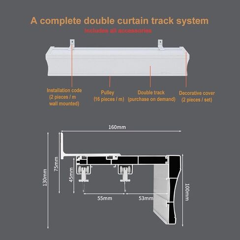 Double Curtain Track System, 450cm Silent Baffle Rail with Integrated Wall Installation, Spliceable Sliding Pulley, Perfect for Home Decor & Window Treatments in Saudi Arabia