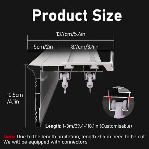 Heavy Duty Wall Mount Curtain Rail Box - Extra Long 1.3m/4.2ft Double Rail Aluminum Decorative Track for Bedroom & Living Room (Light Gray, Cornice Frame) in Saudi Arabia
