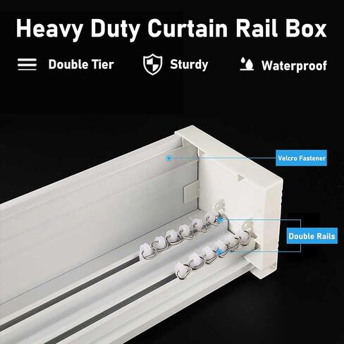 Heavy Duty Wall Mount Curtain Rail Box - Extra Long 1.3m/4.2ft Double Rail Aluminum Decorative Track for Bedroom & Living Room (Light Gray, Cornice Frame) in Saudi Arabia