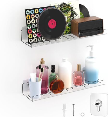 6 عبوات من الأرفف العائمة - رف تخزين غير مثقوب مثبت على الحائط من الأكريليك الشفاف/الحيوانات الأليفة مع مادة لاصقة، أرفف غير مرئية للحمام وغرفة النوم للمطبخ وغرفة المعيشة والديكور الشفاف in Kuwait