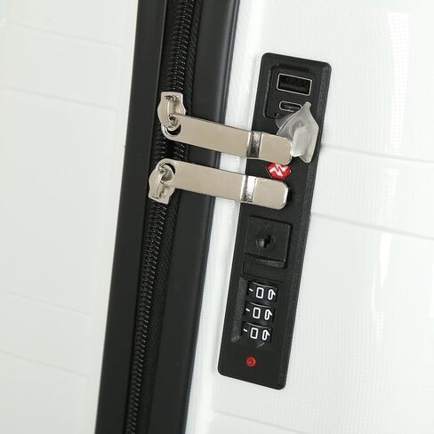 حقيبة حمل صلبة مقاس 21 بوصة مقاس 22 × 14 × 9 معتمدة من شركة الطيران مع عجلات دوارة، مجموعة حقائب خفيفة الوزن مع حامل هاتف ومنفذ USB، قطعتان (أبيض لؤلؤي، حقيبة حمل مقاس 21 بوصة وحقيبة مستحضرات تجميل مقاس 14 بوصة) in Kuwait