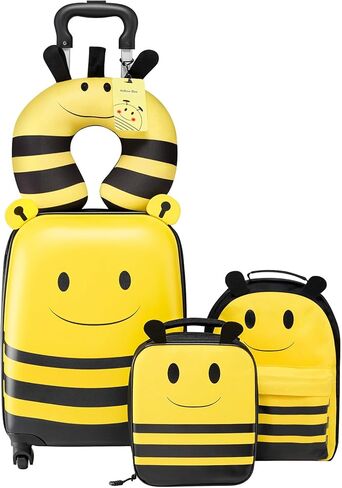 VEVOR Kids Luggage Set, 5 Piece, 18 Inch Hardside Rolling Wheels Suitcase with Backpack & U-shape Pillow, Bee Kids Carry on Luggage Set, Holiday Birthday Gift for Girls Boys, Airline Approved in Saudi Arabia