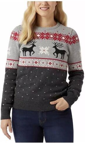 Chaps Women's Crewneck Family Holiday Christmas Sweater (US, Alpha, Small, Regular, Regular, Gray) in Saudi Arabia