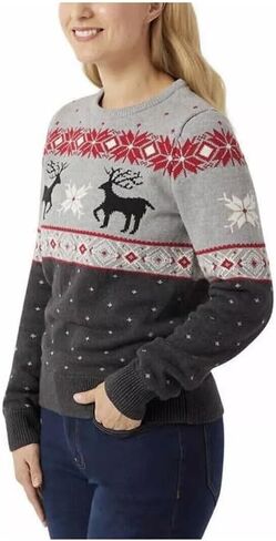 Chaps Women's Crewneck Family Holiday Christmas Sweater (US, Alpha, Small, Regular, Regular, Gray) in Saudi Arabia