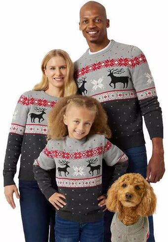 Chaps Women's Crewneck Family Holiday Christmas Sweater (US, Alpha, Small, Regular, Regular, Gray) in Saudi Arabia
