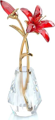 Crystal Pink Lily Flower Figurines Collectibles with Crystal Vase Gifts for Women Friends, Crystal Pink Flower with Gold Metal Stem Paperweights Decoration for Home Wedding Party Decor in Kuwait