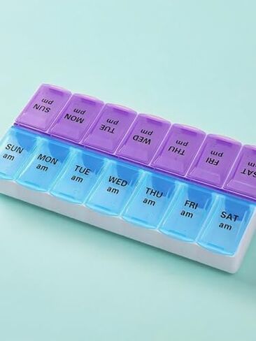Weekly Pill Organizer 2 Times a Day, 14 Grid AM/PM Pill Box in Blue and Purple, Daily Medication Container and Travel Case for Vitamins, Tablets, Supplements in Saudi Arabia