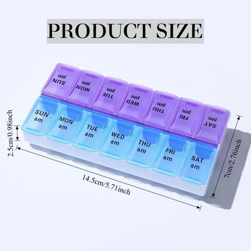 Weekly Pill Organizer 2 Times a Day, 14 Grid AM/PM Pill Box in Blue and Purple, Daily Medication Container and Travel Case for Vitamins, Tablets, Supplements in Saudi Arabia