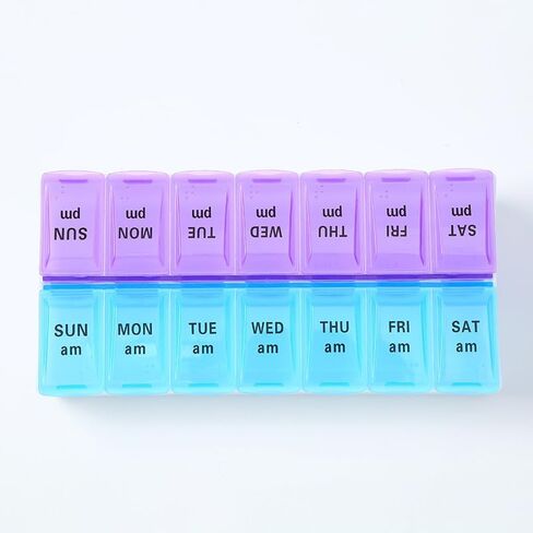Weekly Pill Organizer 2 Times a Day, 14 Grid AM/PM Pill Box in Blue and Purple, Daily Medication Container and Travel Case for Vitamins, Tablets, Supplements in Saudi Arabia