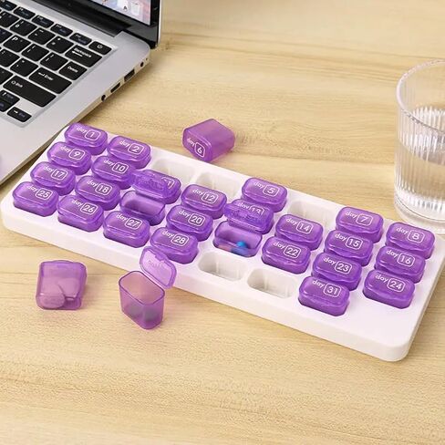 Monthly Pill Organizer, Portable Pill Box, 32 Day Cases Medicine Organizers to Hold Vitamins and Medication(Purple) in Saudi Arabia