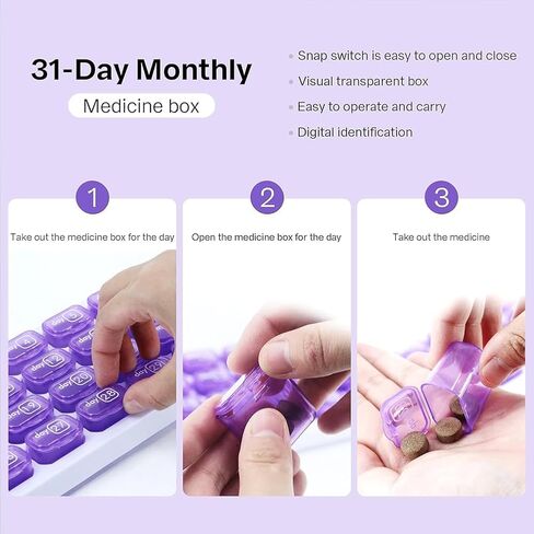 Monthly Pill Organizer, Portable Pill Box, 32 Day Cases Medicine Organizers to Hold Vitamins and Medication(Purple) in Saudi Arabia