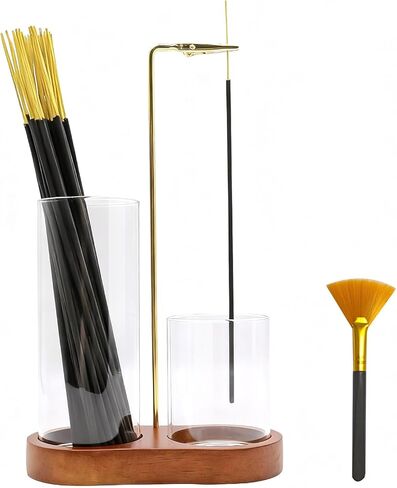 2 in 1 Incense Holder for Sticks - Glass Incense Burner with Ash Catcher, Japanese Hanging Incense Burner with Storage and Wooden Base for Meditation Yoga Spa Homen Room Unique Decor in Saudi Arabia