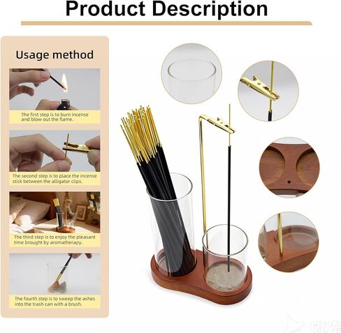 2 in 1 Incense Holder for Sticks - Glass Incense Burner with Ash Catcher, Japanese Hanging Incense Burner with Storage and Wooden Base for Meditation Yoga Spa Homen Room Unique Decor in Saudi Arabia