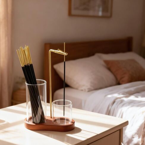 2 in 1 Incense Holder for Sticks - Glass Incense Burner with Ash Catcher, Japanese Hanging Incense Burner with Storage and Wooden Base for Meditation Yoga Spa Homen Room Unique Decor in Saudi Arabia