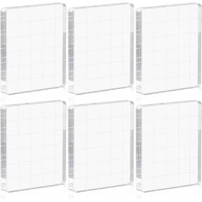 6 Pieces Stamp Blocks Clear Acrylic Stamping Blocks Tools Set with Grid Lines, Clear Stamp Block Acrylic Stamp Blocks Decorative Stamp Blocks for DIY Crafts, Scrapbooking, Card Making