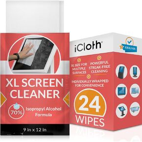Screen Cleaning Wipes - Car Accessories: Cleaning Supplies - Non-Woven 70% Alcohol Wipes Thick and Exceptionally Strong, No Streaking or Lint - A Screen Cleaner Portable for Use in Your Car or Office