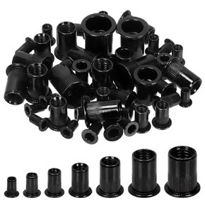 Glarks 320Pcs Metric Rivet Nuts Kit M3 M4 M5 M6 M8 M10 M12 Rivet Nuts Black Zinc Plated Carbon Steel Flat Head Rivnut Threaded Insert Rivet Nuts Assortment Set