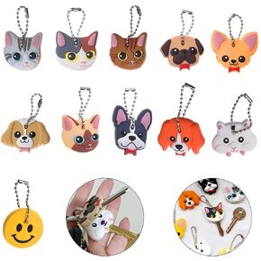 Aswewamt Key Caps (11 pcs, Silicone) - Dog and Cat Shape Keychain Cute Head Covers for Distinguishing Keys