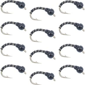 The Fly Fishing Place Black Zebra Midge - Black Bead Head - 1 Dozen - Size 14 - Tailwater and Lake Fly Fishing Flies