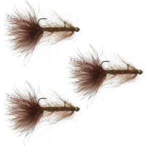 The Fly Fishing Place Tungsten Bead Brown Balanced Leech Streamers Trout Bass Salmon Fly Fishing Flies - Set of 3 Flies - Hook Size 8