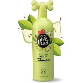 Pet Head Mucky Pup Puppy Shampoo 16 fl. oz. Pear Scent. Dog shampoo with Natural and Vegan Ingredients. Gentle and Moisturizing formula for Puppies over 8 weeks of age. Made in USA
