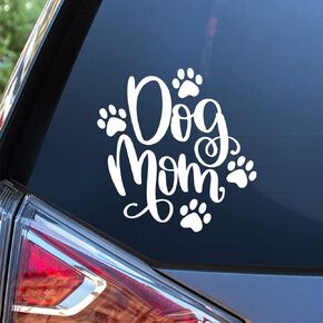 Sunset Graphics & Decals Dog Mom Decal Vinyl Car Sticker | Cars Trucks Vans Walls Laptop | White | 5.5 x 5.5 inches | SGD000004