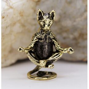 Bonsai Figurine Meditating Cat Sphinx Small Kitten Brass Collectible Tiny Metal Decorative Sculpture in Saudi Arabia