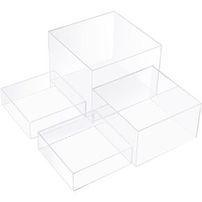 Set of 4 Acrylic Cube Display Box Risers Food Buffet Riser For Table, Retail Showcase, Catering, Cakes, Collectibles, Toys, Jewelry, Cosmetics, Crystal Decor Container, Stackable, Nesting Stands