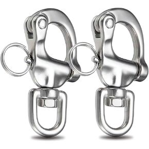 Pliwatxi 2-3/4" Snap Shackle 316 Stainless Steel Boat Marine Swivel Eye Snap Shackle Sailboat Hardware Quick Release Shackle, Quick Release Clip Jaw Swivel Shackle for Sailing Rigging Shackles 2 Pack