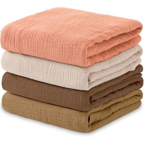 Muslin Swaddle Blankets for Unisex, Soft Breathable Baby Receiving Blankets for Boys & Girls, 4 Pack 47 x 47 inches Muslin Baby Blanket - Cream