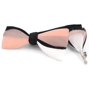 White Black Peach Feather Bow Tie and Lapel Pin set - Handmade bow ties from authentic, 100% natural bird feathers
