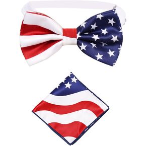PROCOS Mens American Flag Necktie Bowtie Pokect Square Stars Stripes Patriotic Tie for USA Independence Day Accessories