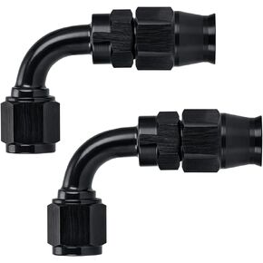PTNHZ 2PCS 6AN 90 درجة PTFE E85 نهاية تركيب خرطوم فقط من أجل PTFE نايلون الفولاذ المقاوم للصدأ مضفر خط الوقود النفطي القابل لإعادة الاستخدام محول خرطوم بأكسيد سبائك الألومنيوم الأسود