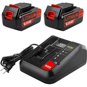 TREE.NB 2Packs 6.0Ah 20v Lithium Battery Replacement for Black and Decker with Battery Charger Compatible with LBXR20, LBXR20B, LBXR20-OPE, LBXR2020, LBXR20, LB20, LBX20, LB2X4020 Cordless Tool