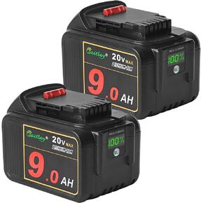 waitley 2 Pack 20V 9.0Ah DCB209 Replacement Battery Compatible with DCB200 20V DCD DCF DCG Series Cordless Power Tools with LED Indicator